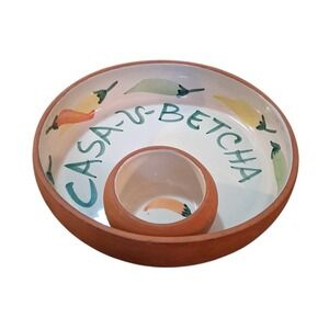 Terracotta Casa-U-Betcha Chip And Dip Bowl 10" Diameter Glazed Interior EUC